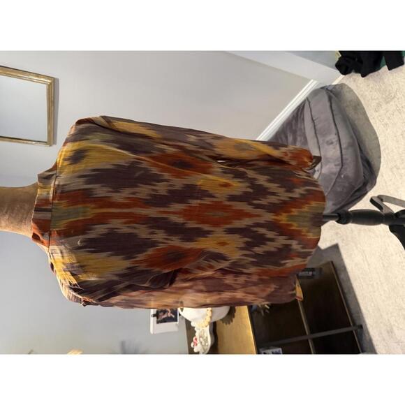 NWT 100% Silk Lafayette 148 Women's Ruffled Button-Up Blouse southwestern fall 6 - Picture 6 of 7